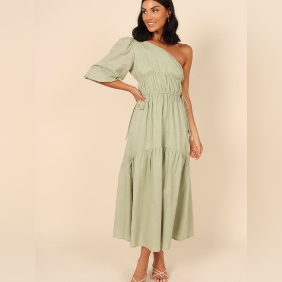 Petal & Pup Annabelle One Shoulder Dress- Sage - Picture 11 of 13